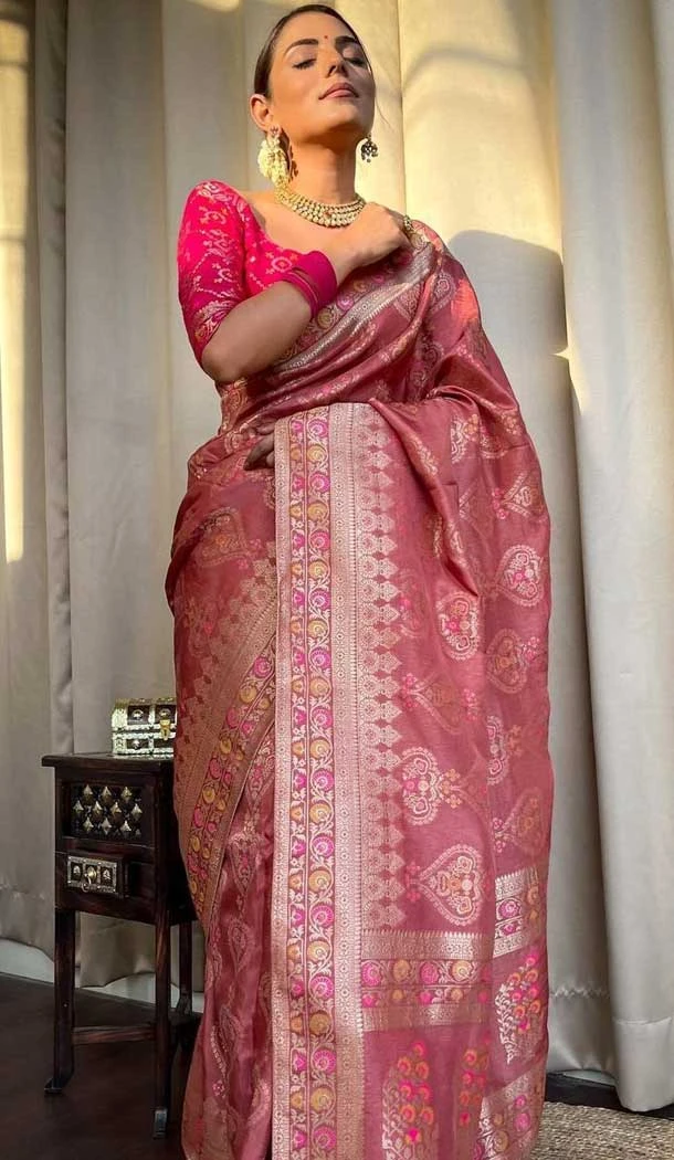 Orchid Pink Color Banarasi Soft Silk Zari Weaving Work Casual Wear Saree - 7099174279