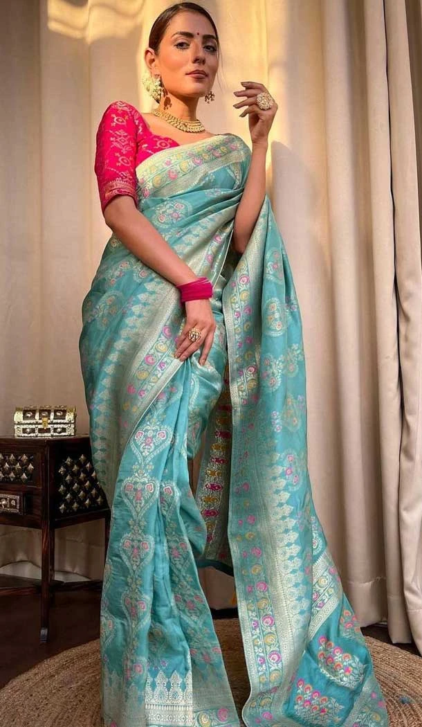Blue Color Banarasi Soft Silk Zari Weaving Work Casual Wear Saree - 7099174280