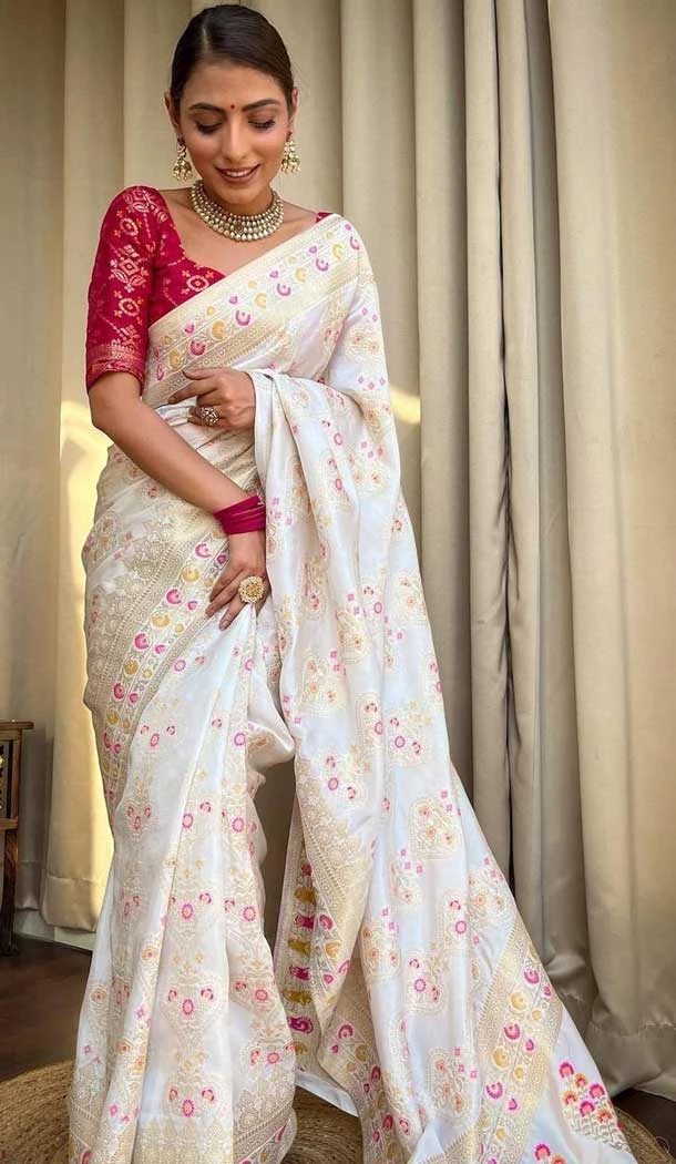 White Color Banarasi Soft Silk Zari Weaving Work Casual Wear Saree - 7099174281 White Color Banarasi Soft Silk Zari Weaving Work Casual Wear Saree - 7099174281