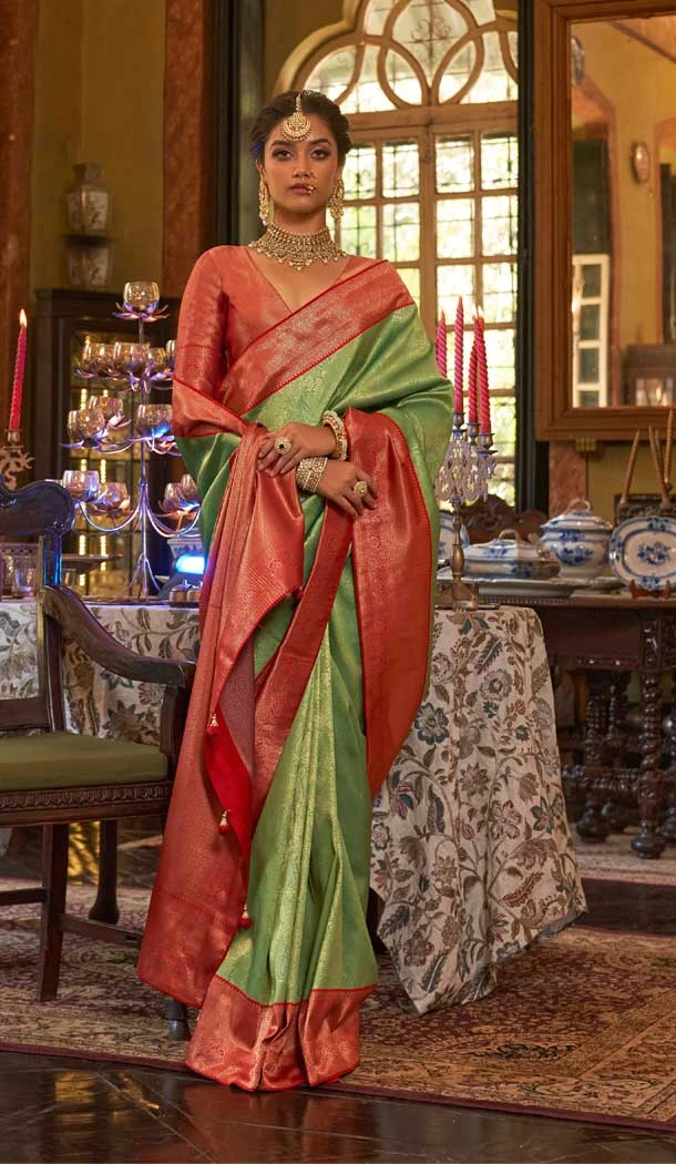 Green Color Kanjivaram Silk Woven Work Traditional Designer Wear Saree- 7080174183