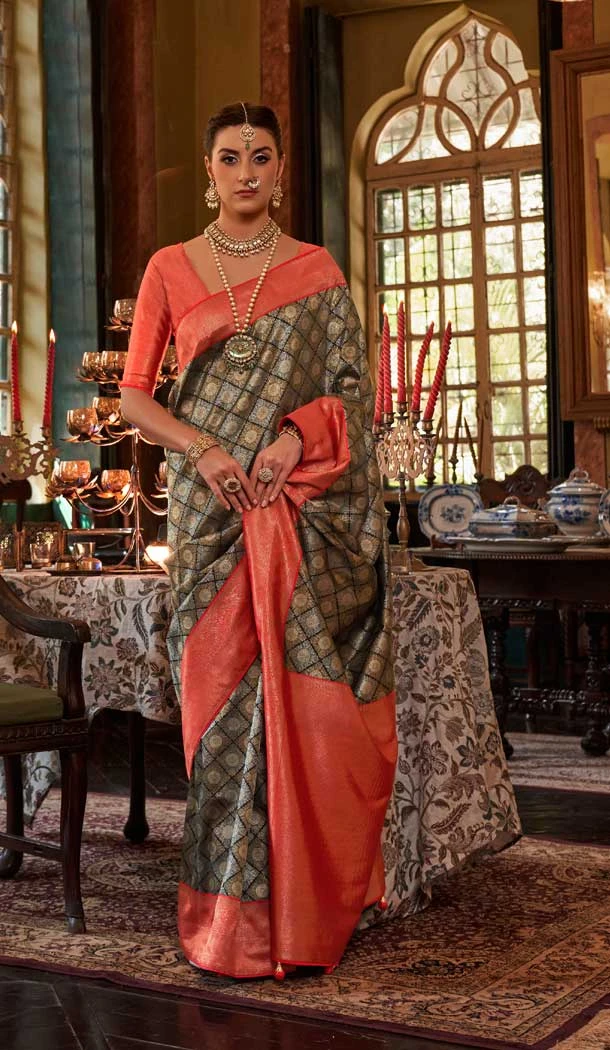 Black And Red Color Kanjivaram Silk Woven Work Traditional Designer Wear Saree- 7080174187