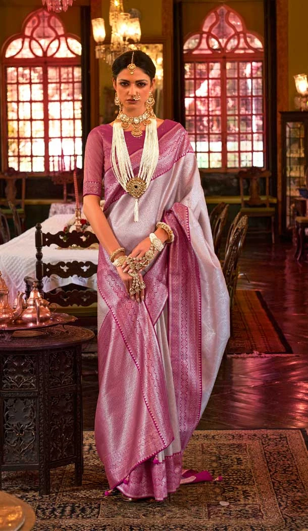 Function Wear Multi Color Kanjivaram Silk Jacquard Work Traditional Plus Size Saree - 7081174190