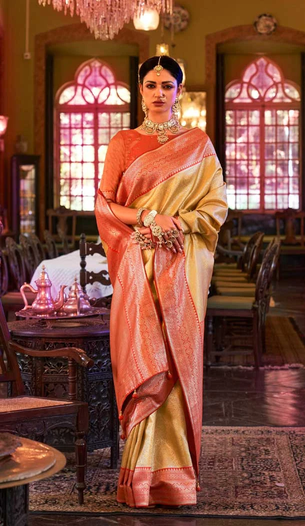 Function Wear Yellow Color Kanjivaram Silk Jacquard Work Traditional Plus Size Saree - 7081174195
