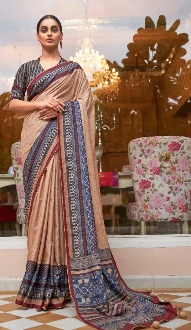 Dark Beige Color Soft Khadi Silk Jacquard Work Function Wear Saree Blouse - 7083174209 Dark Beige Color Soft Khadi Silk Jacquard Work Function Wear Saree Blouse - 7083174209