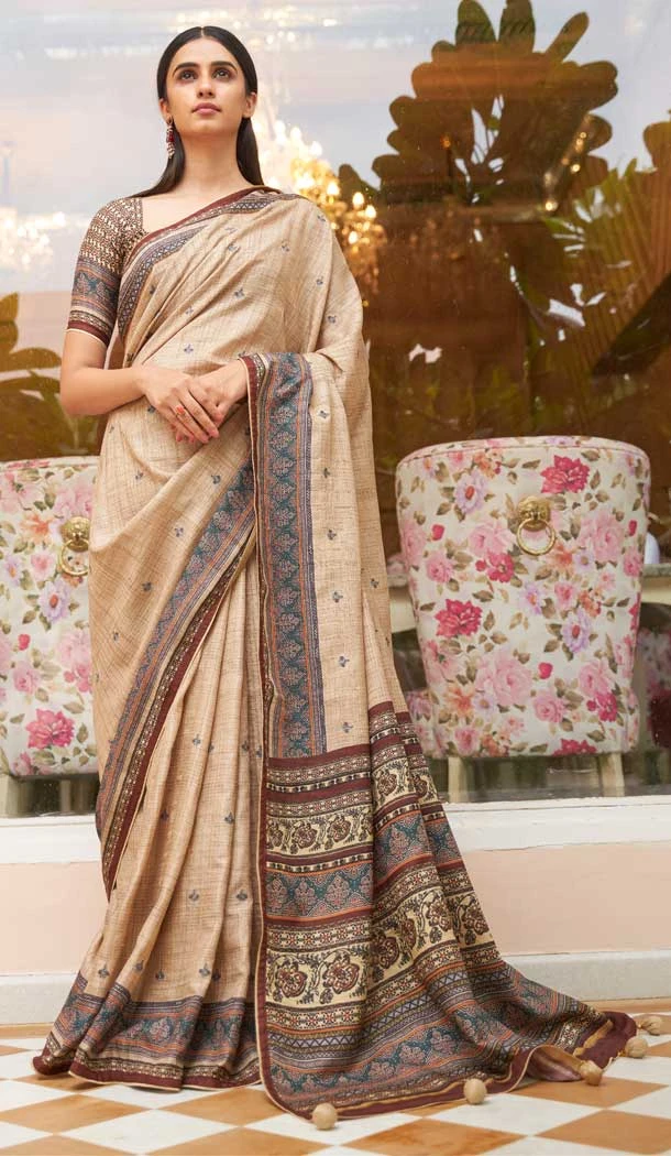 Light Cream Color Soft Khadi Silk Jacquard Work Function Wear Saree Blouse - 7083174213 Light Cream Color Soft Khadi Silk Jacquard Work Function Wear Saree Blouse - 7083174213