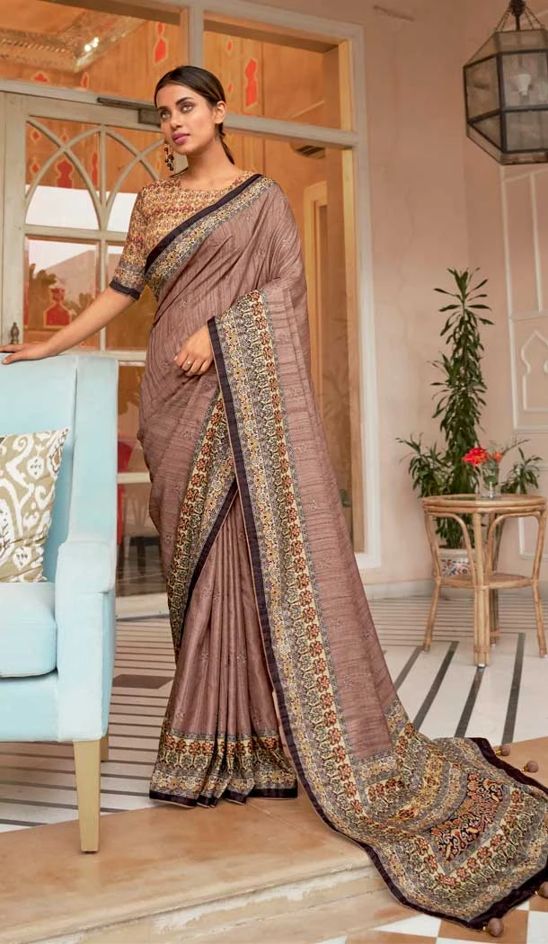 Light Brown Color Soft Khadi Silk Jacquard Work Function Wear Saree Blouse - 7083174215