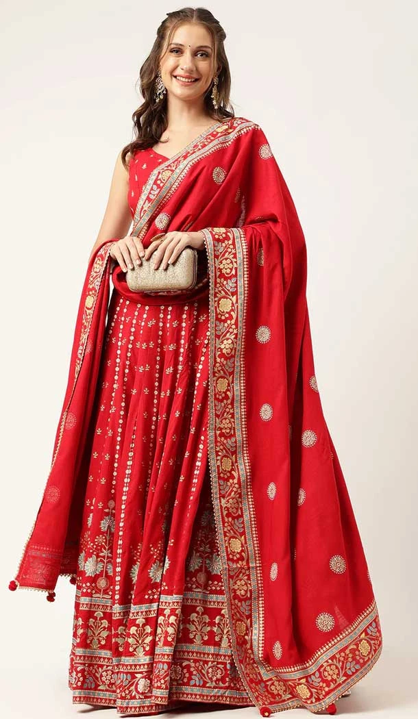 Maroon Color Rayon Slub Printed Work Function Wear Designer Lehenga Choli - 7101174286