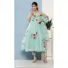 Sky Blue Color Organza Floral Print Work Party Wear Readymade Salwar Suit - 7102174289