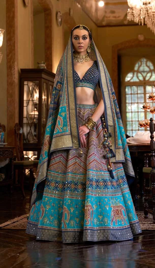 Wedding Wear Blue Color Rajwadi Silk Sparkle Mirror Work Designer Lehenga Choli - 7108174325