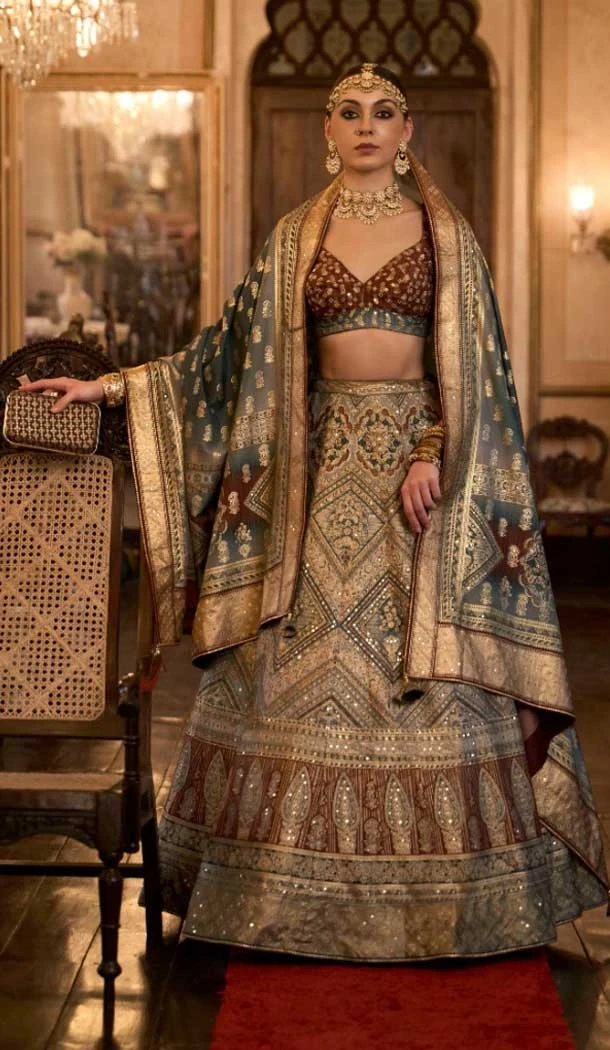 Wedding Wear Rajwadi Silk Light Brown Color Aari Mirror Work Designer Lehenga Choli - 7111174352