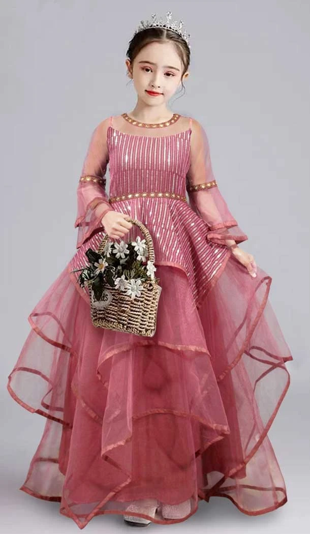 Party Wear Pink Color Georgette Sequence Work Girl's Designer Heavy Gown - 7112174357