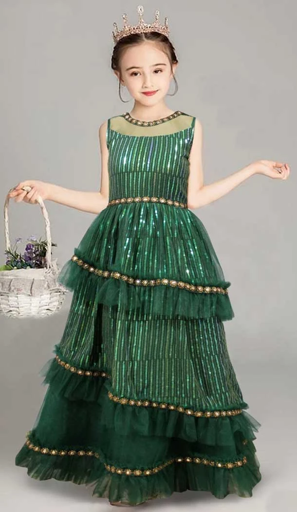 Party Wear Green Color Georgette Sequence Work Girl's Designer Heavy Gown - 7112174358