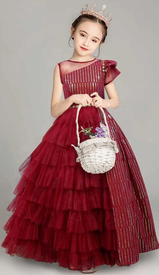 Party Wear Maroon Color Georgette Sequence Work Girl's Designer Heavy Gown - 7112174360