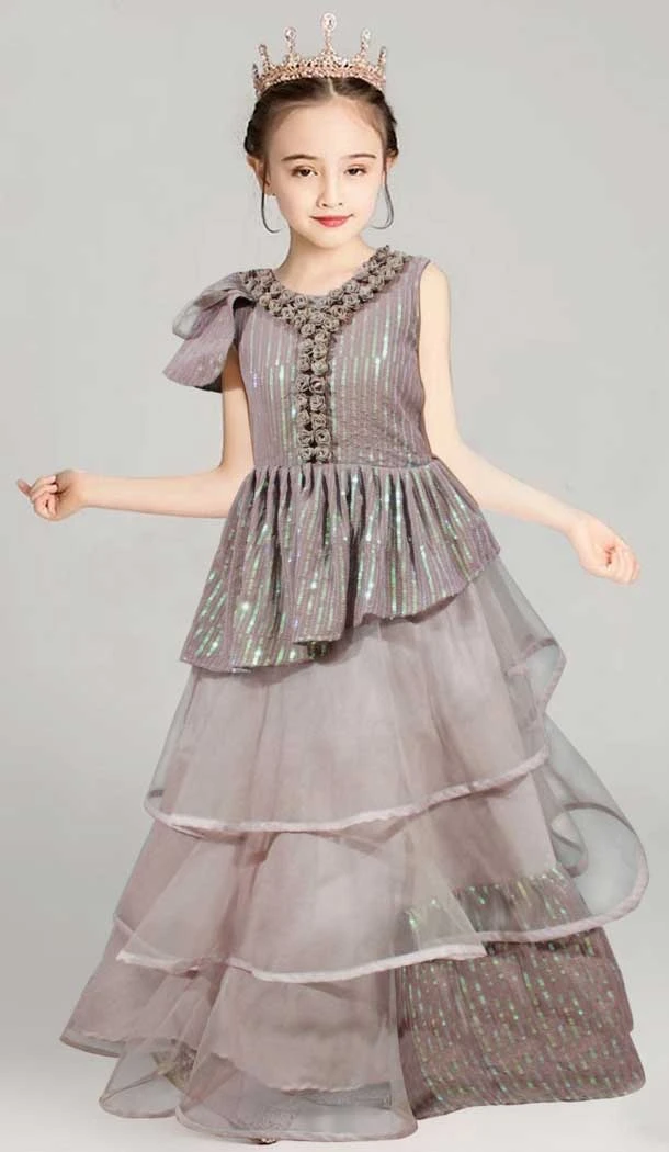 Party Wear Silver Grey Color Georgette Sequence Work Girl's Designer Heavy Gown - 7112174361