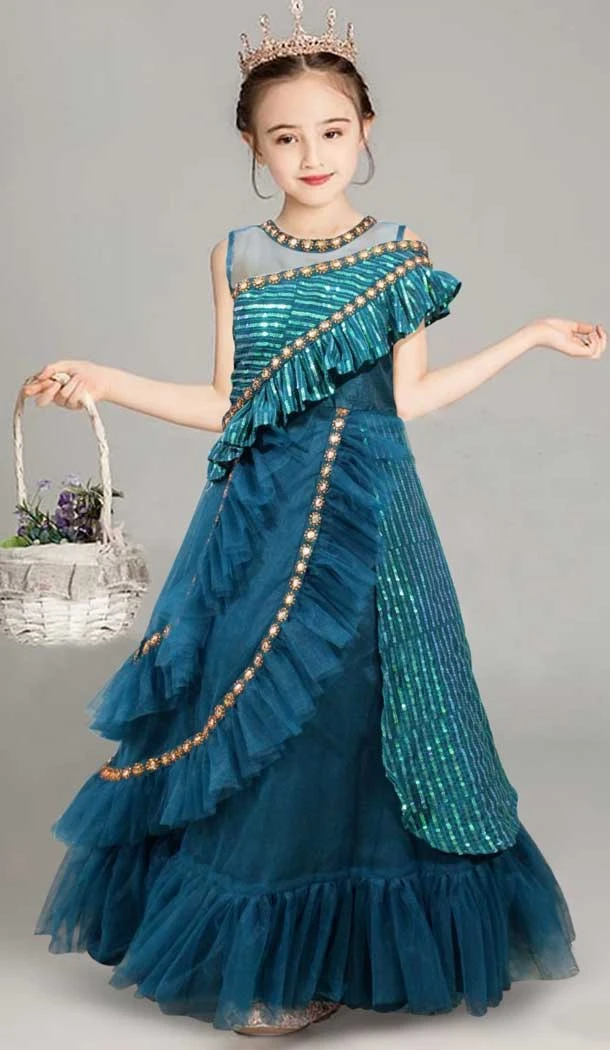 Party Wear Teal Color Georgette Sequence Work Girl's Designer Heavy Gown - 7112174362