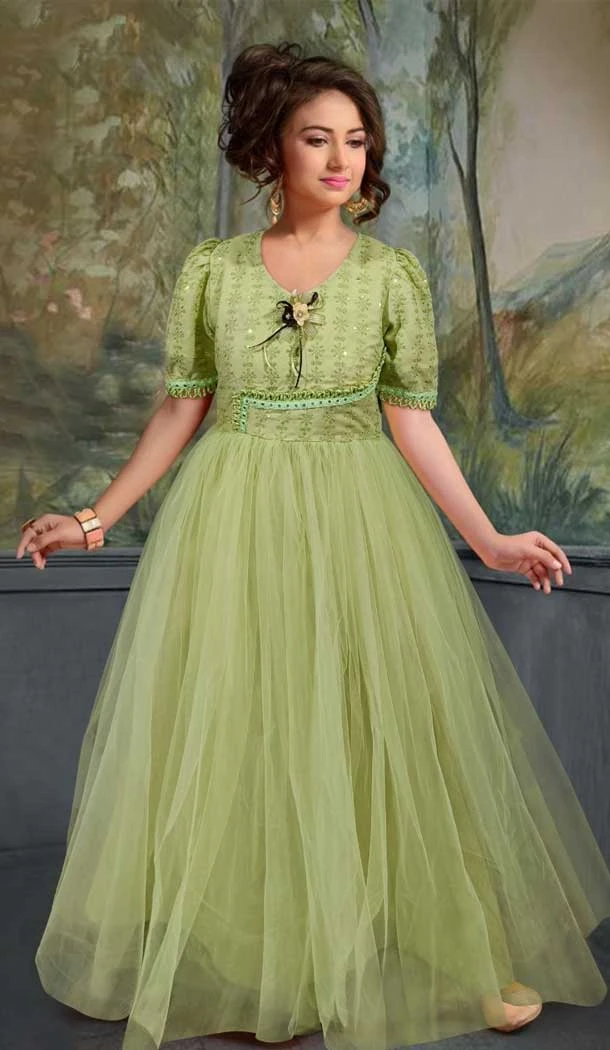 Pista Color Soft Net Sequence Work Function Wear Designer Girl's Gown - 7113174366