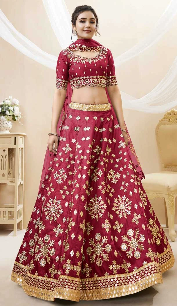 Wedding Wear Art Silk Embroidery Work Designer Heavy Lehenga Choli In Red Color - 7130174444