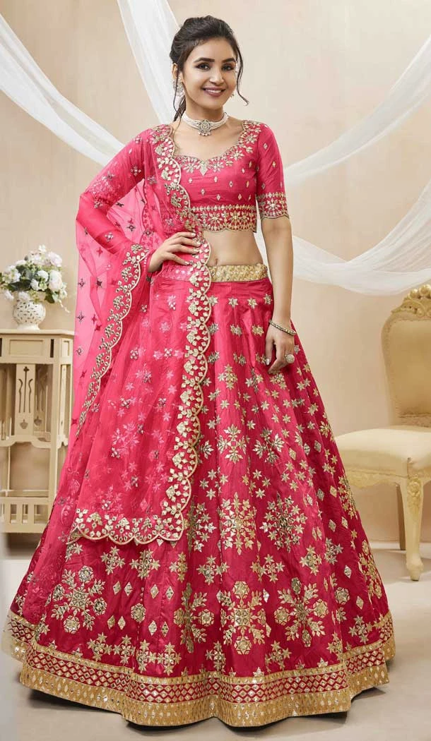 Wedding Wear Art Silk Embroidery Work Designer Heavy Lehenga Choli In Pink Color - 7130174447
