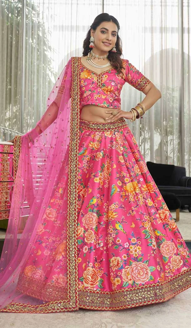 Art Silk Deep Pink Color Digital Print Work Function Wear Designer Lehenga Choli - 7131174450