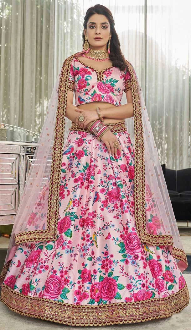 Art Silk Light Pink Color Digital Print Work Function Wear Designer Lehenga Choli - 7131174453