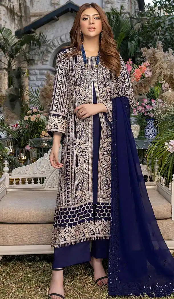 Blue Color Faux Georgette Sequence Embroidery Work Women Palazzo Salwar Suit - 7141174506