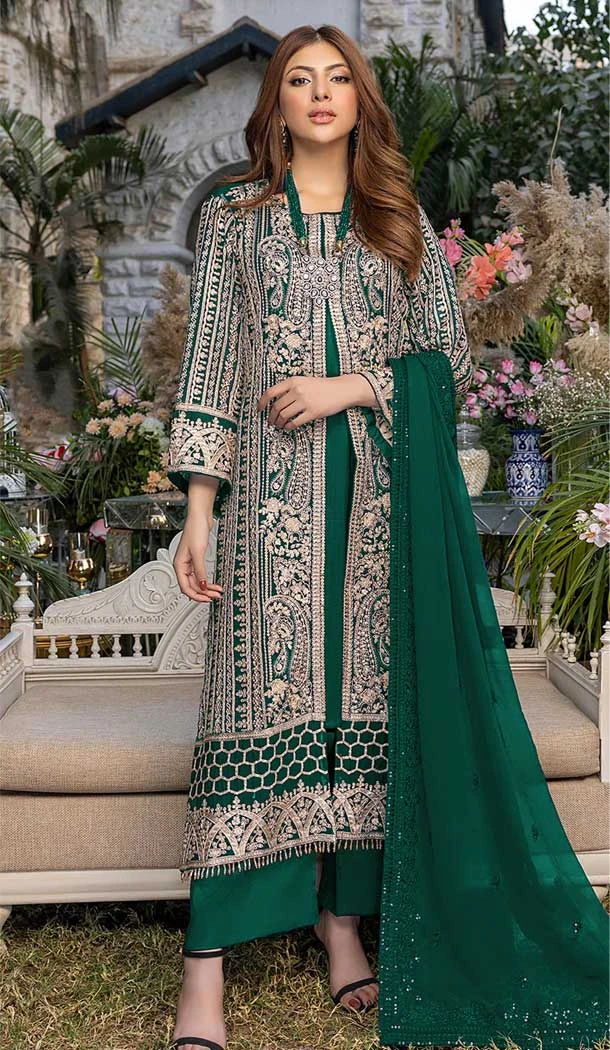 Green Color Faux Georgette Sequence Embroidery Work Women Palazzo Salwar Suit - 7141174507
