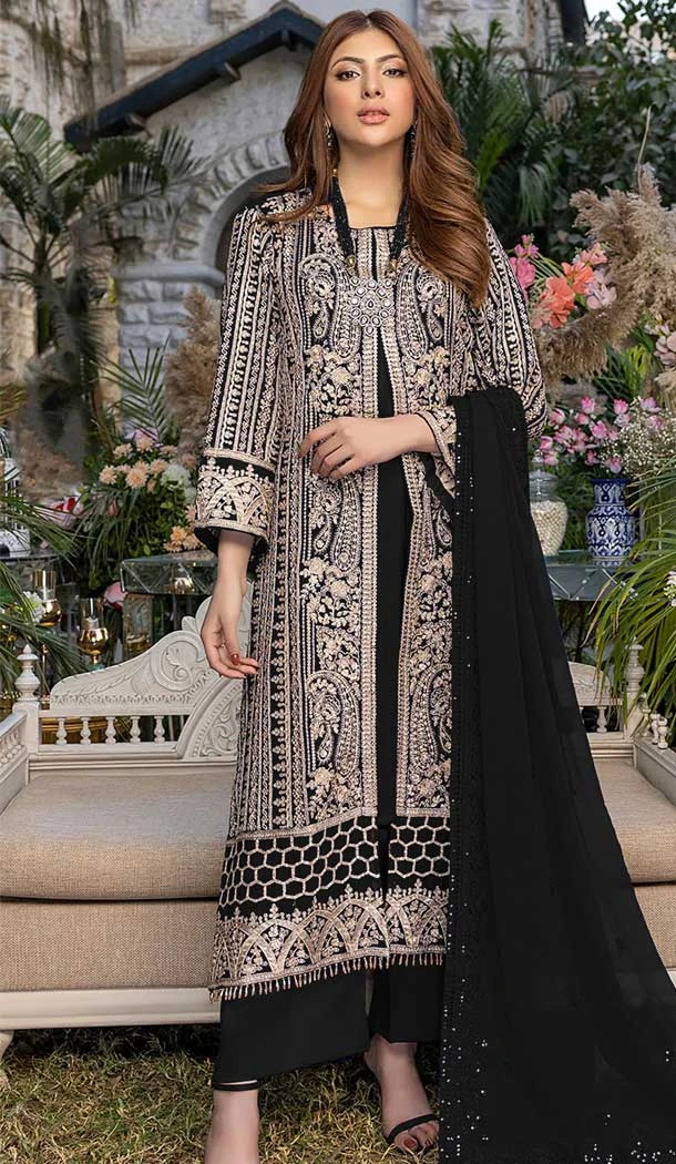 Black Color Faux Georgette Sequence Embroidery Work Women Palazzo Salwar Suit - 7141174509