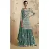 Green Color Faux Georgette Lucknowi Embroidery Work Function Wear Sharara Suit - 7145174525