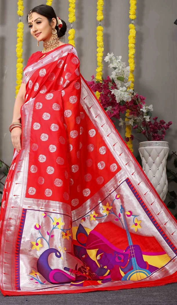 Traditional Function Wear Resham And Zari Work Banarasi Silk Saree In Red - 7155174596