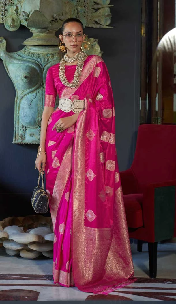 Pink Color Nylon Pure Weaving Jacquard Work Traditional Party Wear Saree - 7170174684