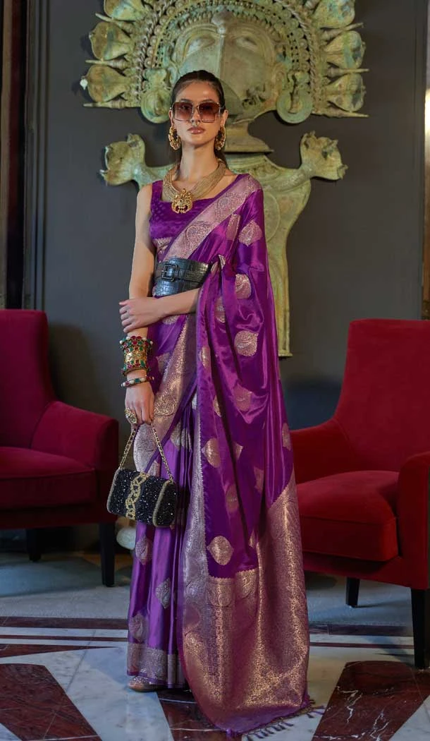 Purple Color Nylon Pure Weaving Jacquard Work Traditional Party Wear Saree - 7170174687