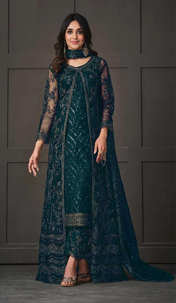 Rama Color Net Embroidery Work Traditional Party Wear Salwar Kameez - 7192174796