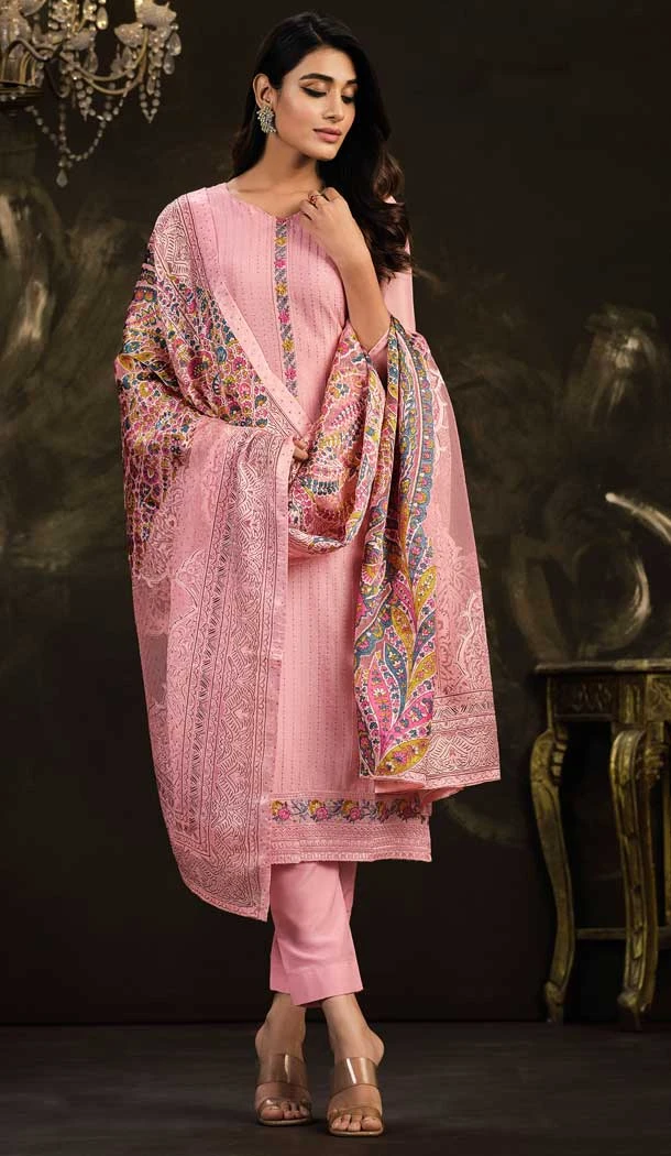 Function Wear Chinon Embroidery Work Traditional Salwar Suit In Pink - 7183174736