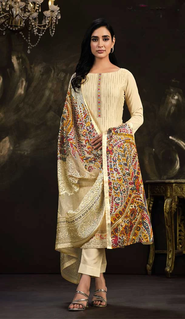 Function Wear Chinon Embroidery Work Traditional Salwar Suit In Cream - 7183174739