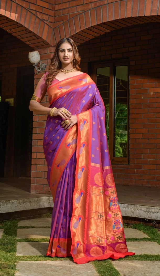 Purple Color Banarasi Silk Jacquard Work Traditional Festival Wear Saree - 7212174887