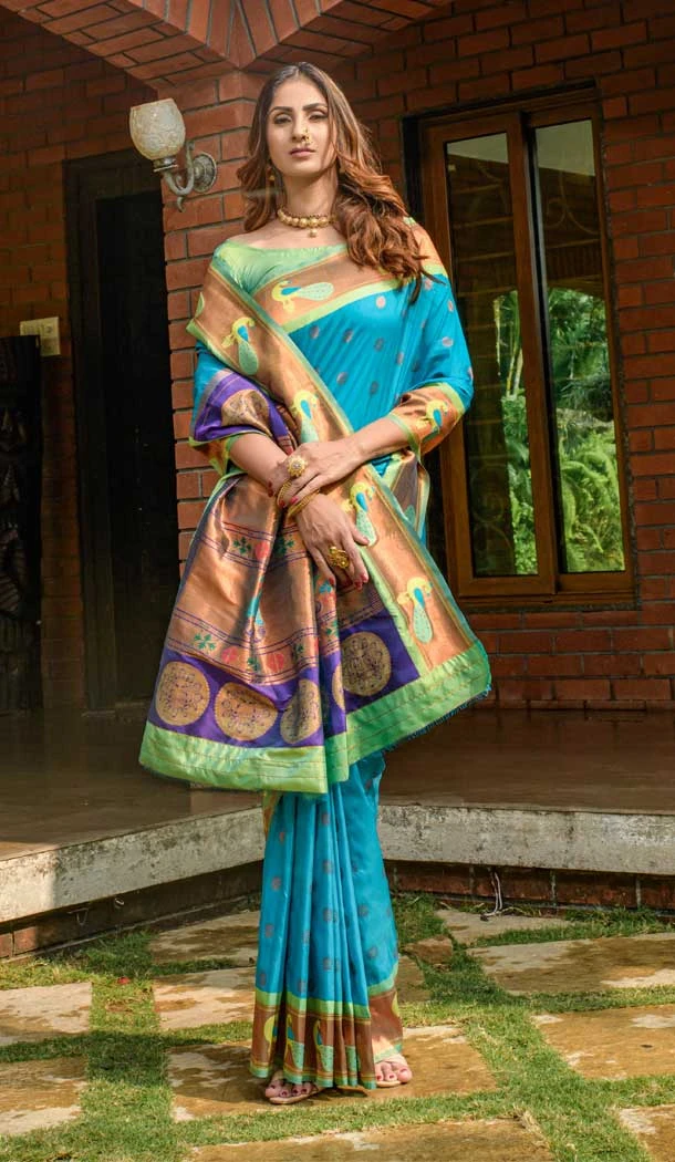 Sky Blue Color Banarasi Silk Jacquard Work Traditional Festival Wear Saree - 7212174889