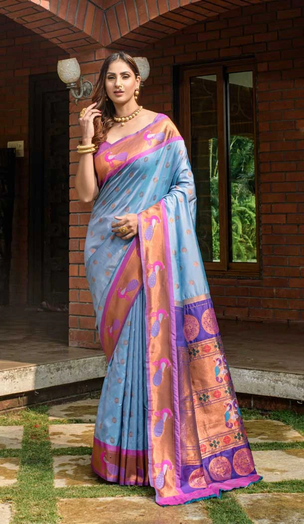 Blue Color Banarasi Silk Jacquard Work Traditional Festival Wear Saree - 7212174890
