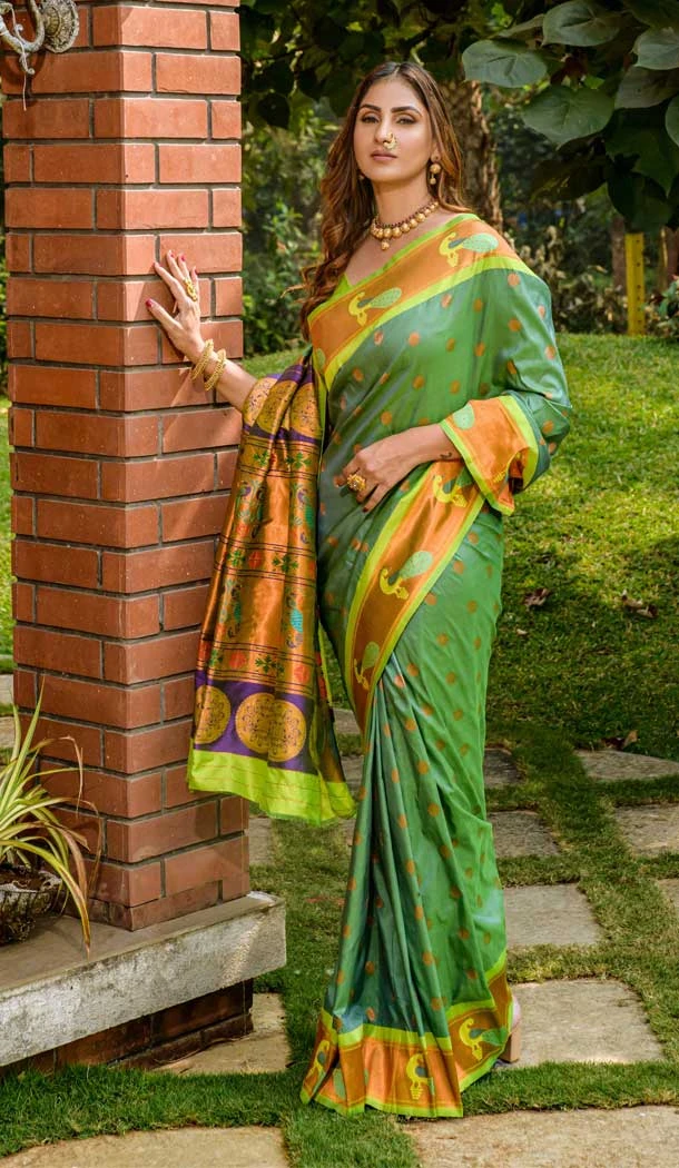 Banarasi Silk Green Color Jacquard Work Traditional Festival Wear Saree - 7212174895