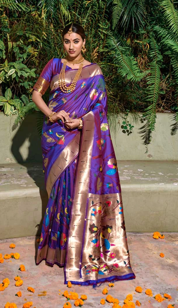 Traditional Wedding Wear Purple Color Banarasi Silk Jacquard Work Saree - 7213174896