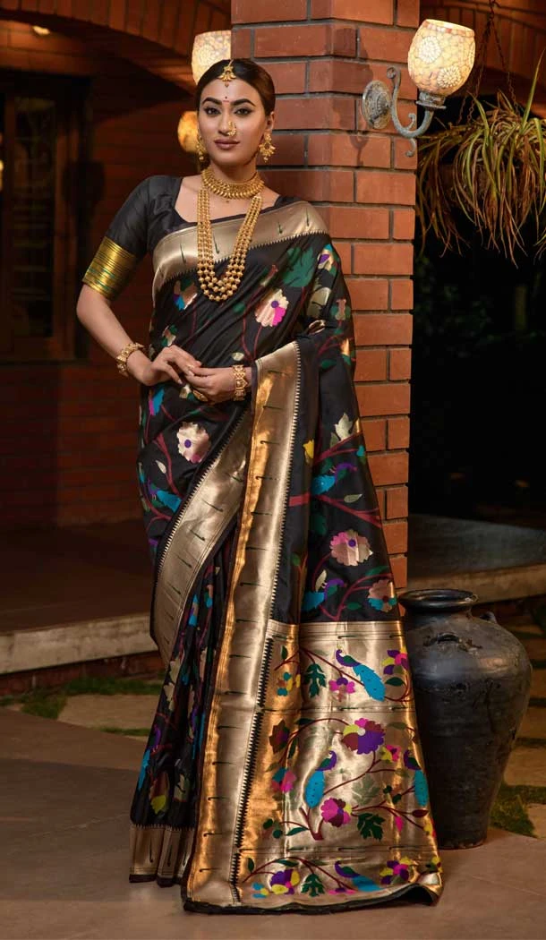 Traditional Wedding Wear Black Color Banarasi Silk Jacquard Work Saree - 7213174899