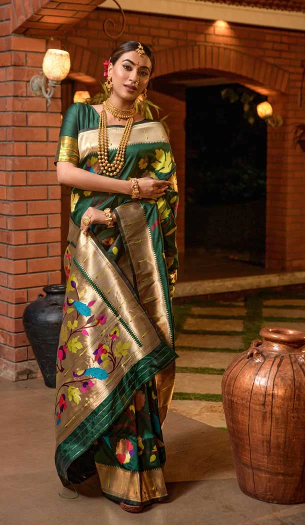 Traditional Wedding Wear Green Color Banarasi Silk Jacquard Work Saree - 7213174903