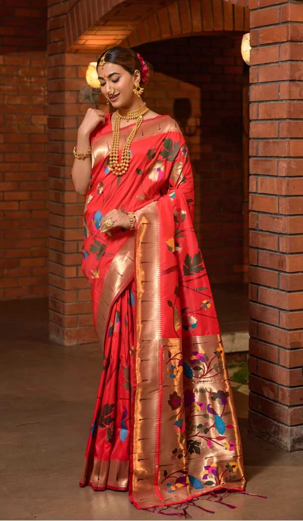 Traditional Wedding Wear Red Color Banarasi Silk Jacquard Work Saree - 7213174905