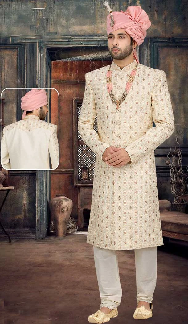 Elevate Your Wedding Look with our Exquisite Off White Sherwani - Handcrafted to Perfection -7916178993