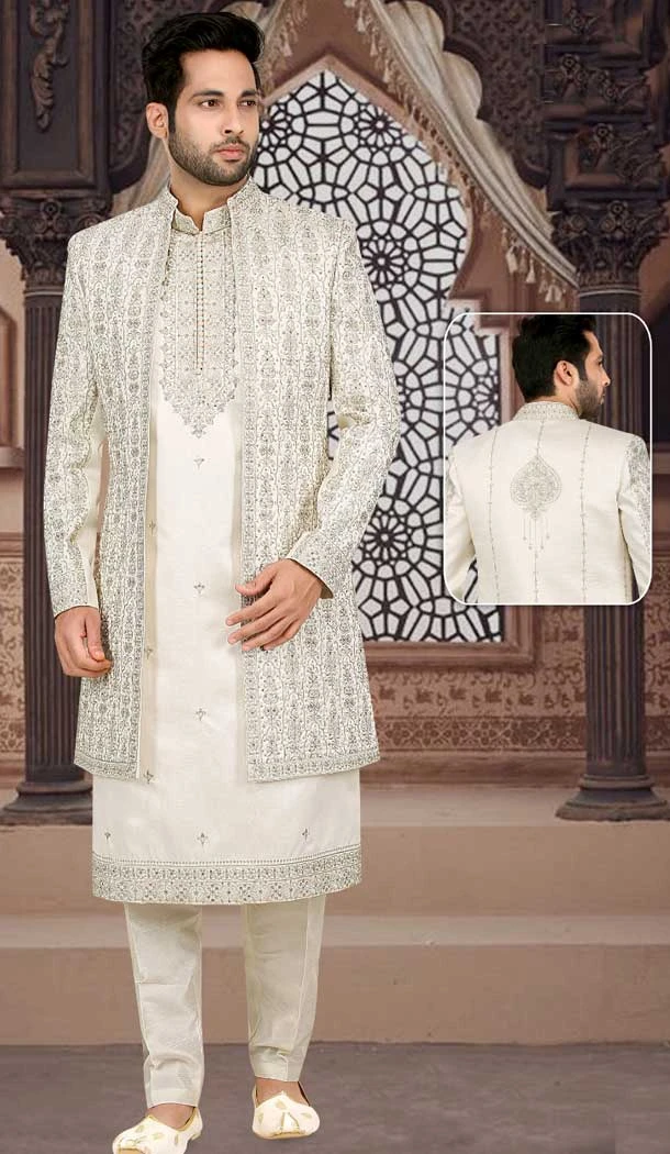 Be the Talk of the Town with our Luxurious Cream Sherwani - Stand Out in Style, Whether it's a Wedding or a Party -7916179005
