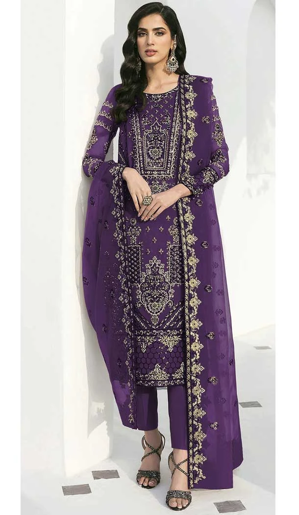 Party Wear Embroidery Work Faux Georgette Salwar Kameez In Purple -7216174920