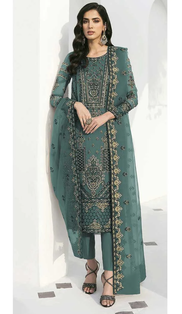 Party Wear Embroidery Work Faux Georgette Salwar Kameez In Green -7216174921
