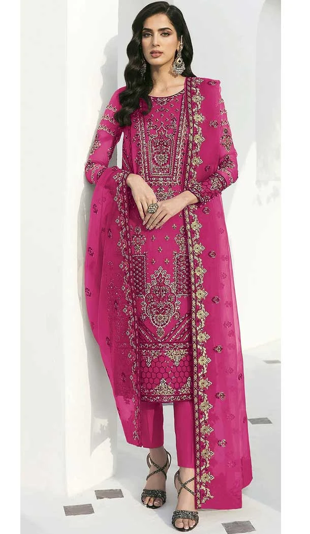 Party Wear Embroidery Work Faux Georgette Salwar Kameez In Pink -7216174922