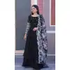 Designer Party Wear Faux Blooming Embroidery Work Readymade Gown With Dupatta In Black - 7220174939