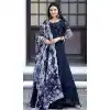 Designer Party Wear Faux Blooming Embroidery Work Readymade Gown With Dupatta In Navy Blue - 7220174940