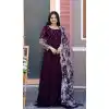 Designer Party Wear Faux Blooming Embroidery Work Readymade Gown With Dupatta In Wine - 7220174942